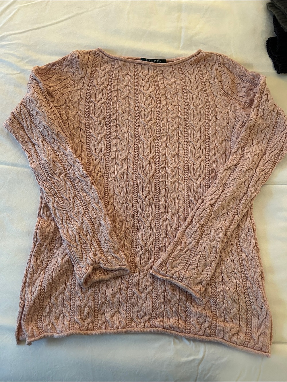 Ralph Lauren Cable Knit Boatneck Sweater - Pink PM - runs small